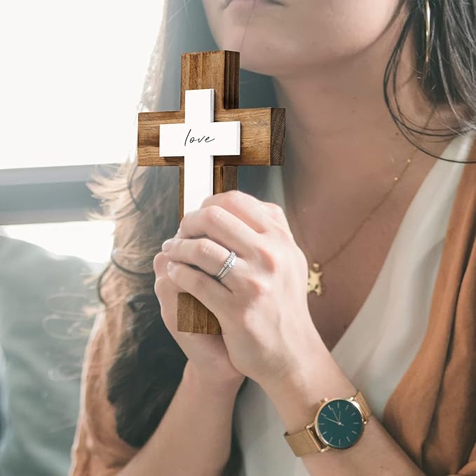 OKSQW Wall & Table Wooden Cross with Love Sign Christians Spiritual Religious Cross Gifts With Hook On Hanging Wall Or Table 