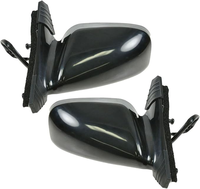 TRQ 2 Piece Driver and Passenger Side Mirror Assembly Set Manual Folding Electric Adjustment Non-Heated No Memory Black Compa