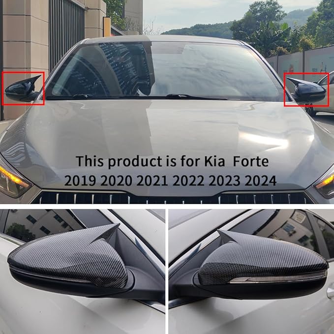 Compatible with Kia Forte Mirror Cover 2019 2020 2021 2022 2023 2024, Accessories Car Exterior Door Ox Horn Side Rearview Mirror Guard Cover Trim Caps (Carbon Fiber Color)