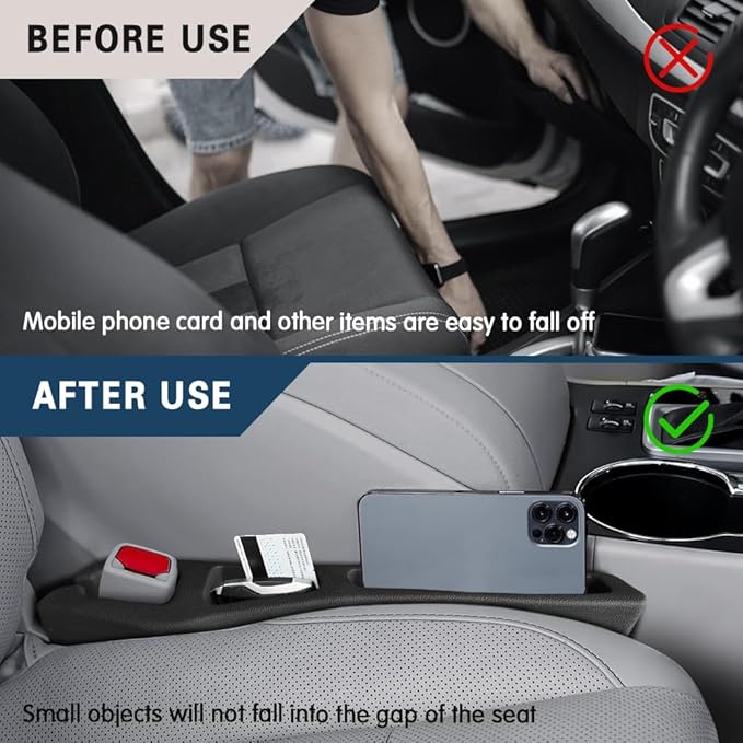 2PCS Car Seat Gap Filler Organizer, Car Organizers and Storage, Multi-Function Auto Side Seat Gap Filler for Prevent Items Falling, Vehicle Accessories Crevice Blocker for Truck SUV (Black)