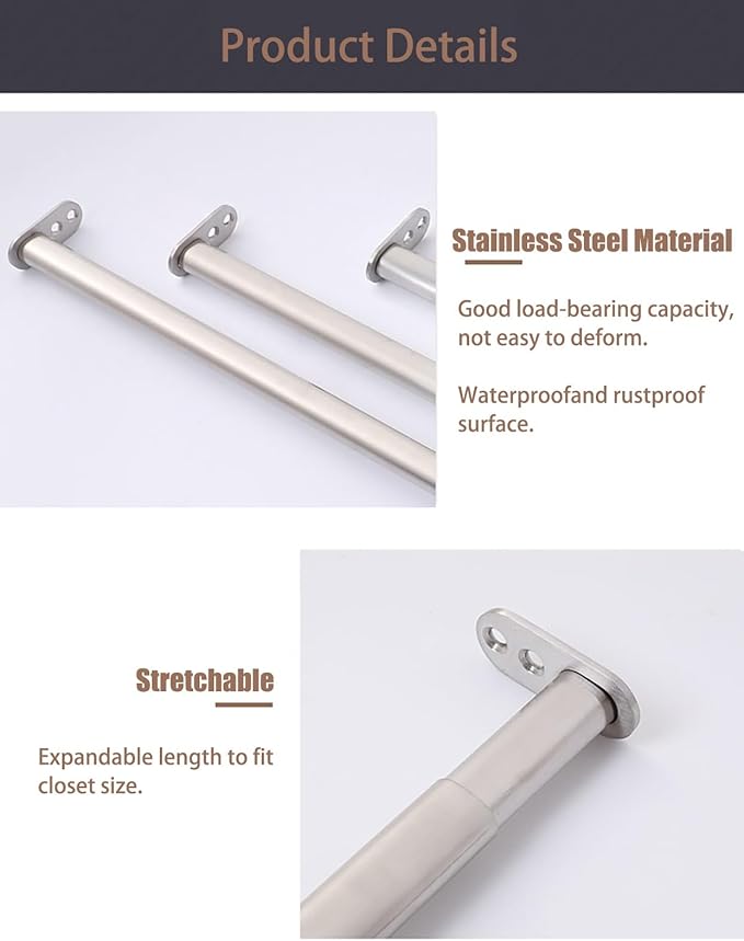 Wardrobe Rail Closet Rods for Hanging Clothes Adjustable Length, Closet Extender Hanging Tube Heavy Duty, for Shower Curtain 