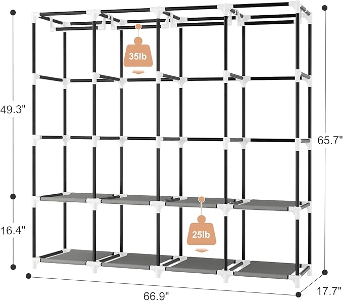 Portable Closet for Hanging Clothes, 67 Inch Wide Portable Wardrobe Closet with Cover, 4 Hanging Rod, Storage Shelves and Sid