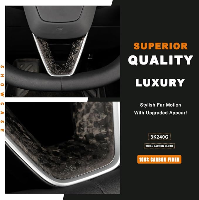 JSWAN Carbon Fiber Steering Wheel Panel Cover Fit fo Tesla Refreshed Model 3 Highland Performance (2024+) Model Y Juniper (2025+) Steering Wheel Frame Trim Cover (Forging)