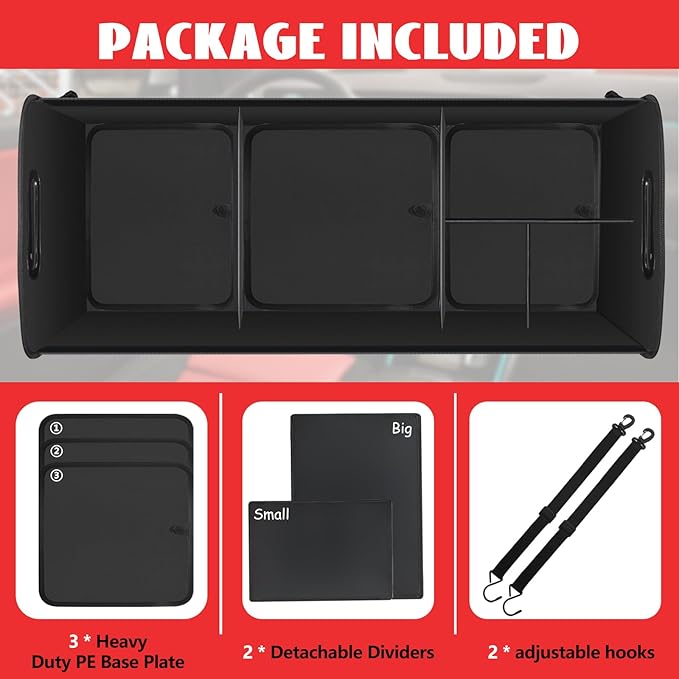 Car Trunk Organizer,Heavy Duty Collapsible 95 L Capacity Car Trunk Storage Organizer,Multi-Compartment Pockets, Adjustable Stra