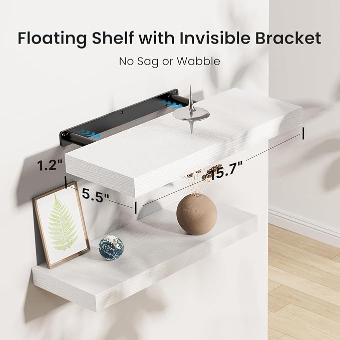 AMADA HOMEFURNISHING Floating Shelves, Wall Shelves for Bathroom/Living Room/Bedroom/Kitchen Decor, White Shelves with Invisi