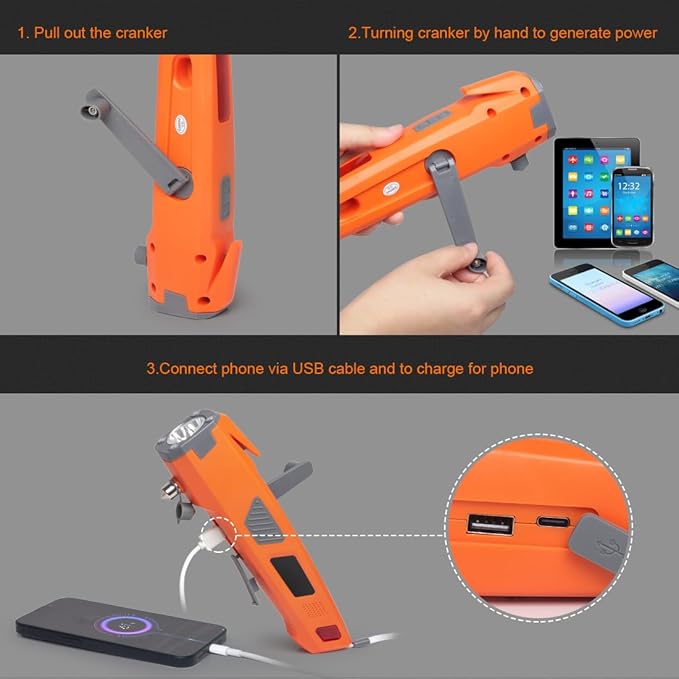 Emergency Tool LUXON 8-in-1 Car Safety Tool:Window Breaker,Seat Belt Cutter,LED Flashlight Rescue Tool USB Charger,SOS Light,