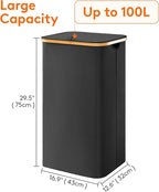 Lifewit 100L Laundry Basket with Lid, Clothes Hampers for Laundry with Bamboo Handles and 1 Removable Bag, Large Foldable Lau