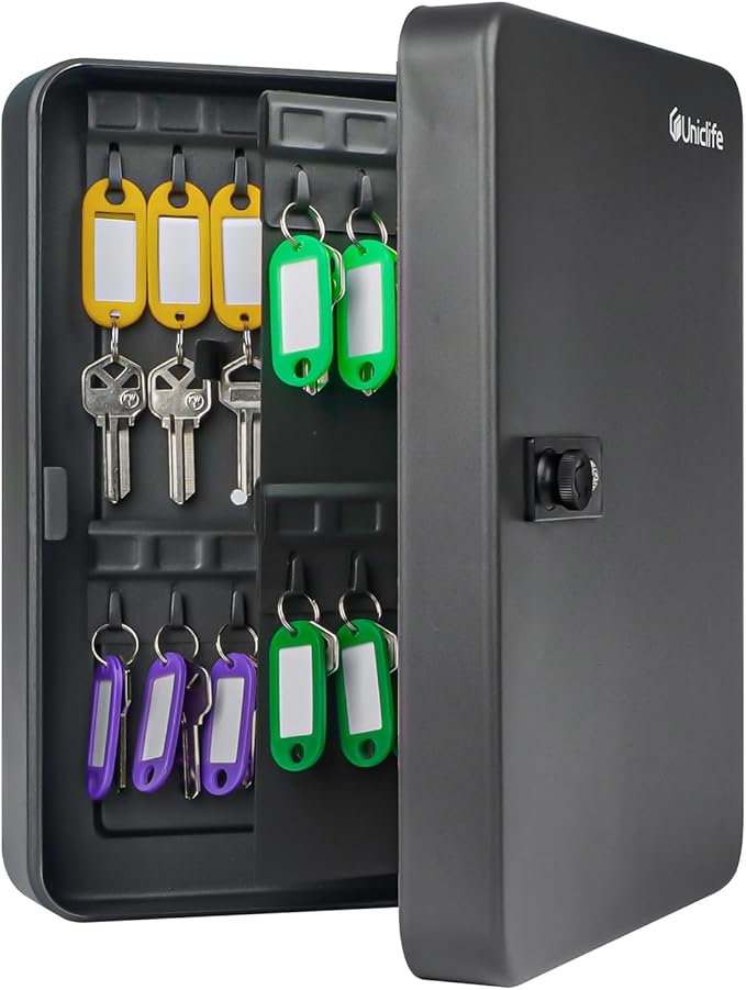 Uniclife 60 Position Key Cabinet with Combination Lock Resettable Black Digital Security Storage Box Steel Key Organizer with