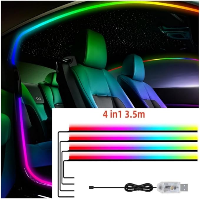 4 in 1 137.8 inch Car Door Frame Ambient Light LED Symphony RGB Atmosphere Decoration Lamp App Control USB Plug Acrylic Strip