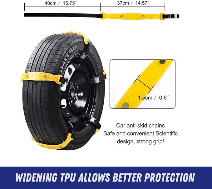 Jeremywell Snow Chains Anti-Skid Anti Slip Emergency Snow Tire Chains - Portable Emergency Traction Snow Mud Chains Universal