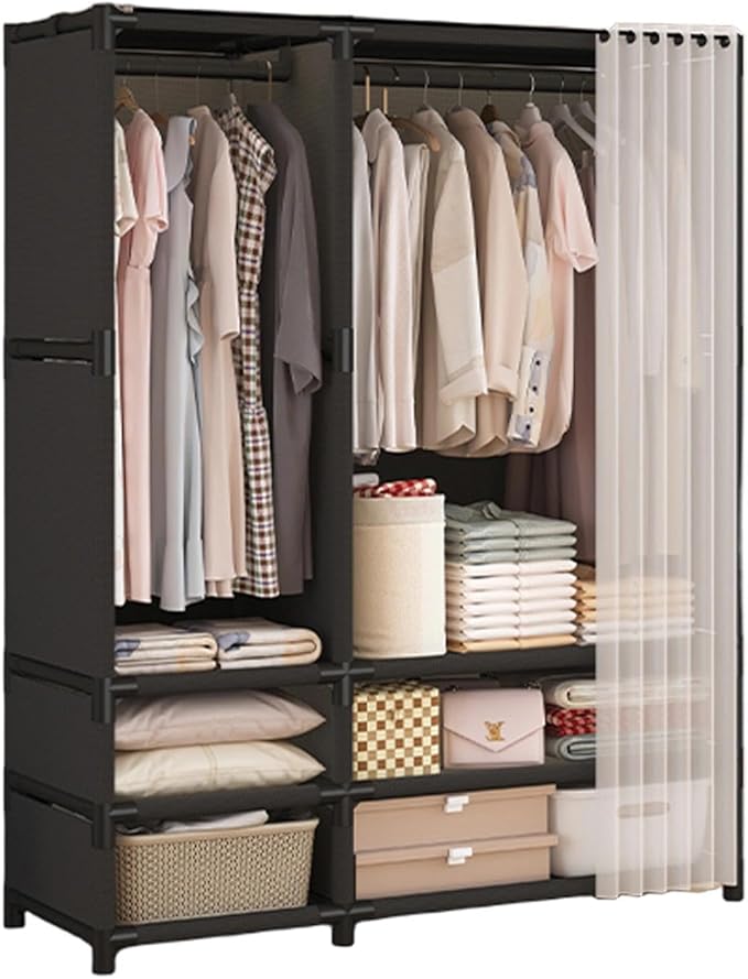 Portable Closet,Portable Closets for Hanging Clothes,Japanese Style Wardrobe with 2 Hanging Rods,6 Storage Shelves,43.3" L x 
