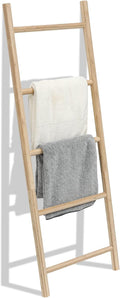 FUIN Fully Assembled 57in Bamboo Blanket Ladders Living Room Wood Decorative Wall Leaning Farmhouse Quilt Display Holder Rust