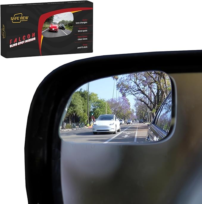 Blind Spot Mirrors for Cars - by Safe View Company - Change Lanes Confidently - Made from Real Convex Glass - Long Lasting - Easy Peel & Stick (Falcon), SVCBAME23
