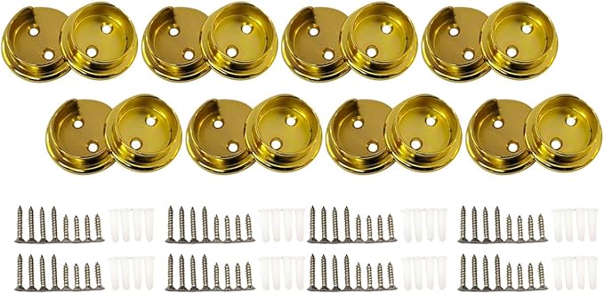 QCAA Heavy Duty Solid Metal Pole Socket Set, 1-3/8'', Polished Brass, 8 Pairs, Made in Taiwan