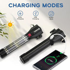 SINSEN Car Safety Hammer Flashlight, Tactical Emergency Rescue Tool, LED High Lumens Rechargeable Solar Powered Escape Kit, W