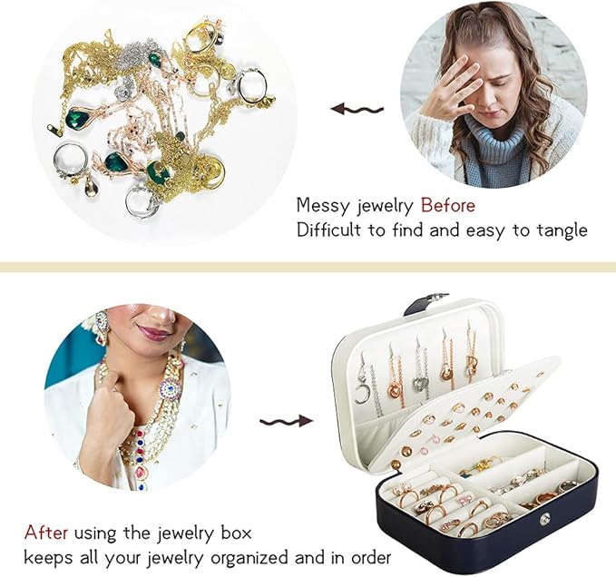 Hatori Travel Jewelry Box, PU Leather Small Jewelry Organizer for Women Girls, Portable Mini Travel Case Display Storage Hold