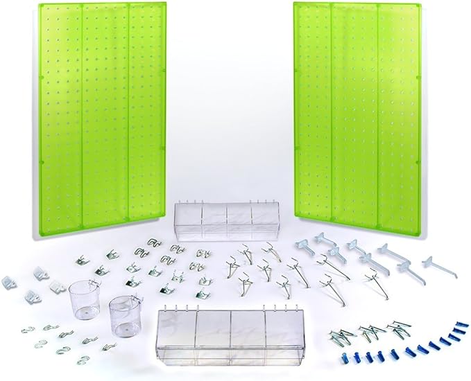 Azar Displays 900945-GRE The DIY Multi-purpose 70-piece Pegboard Wall Organizer Kit with Two Panels and Accessory Assortment,