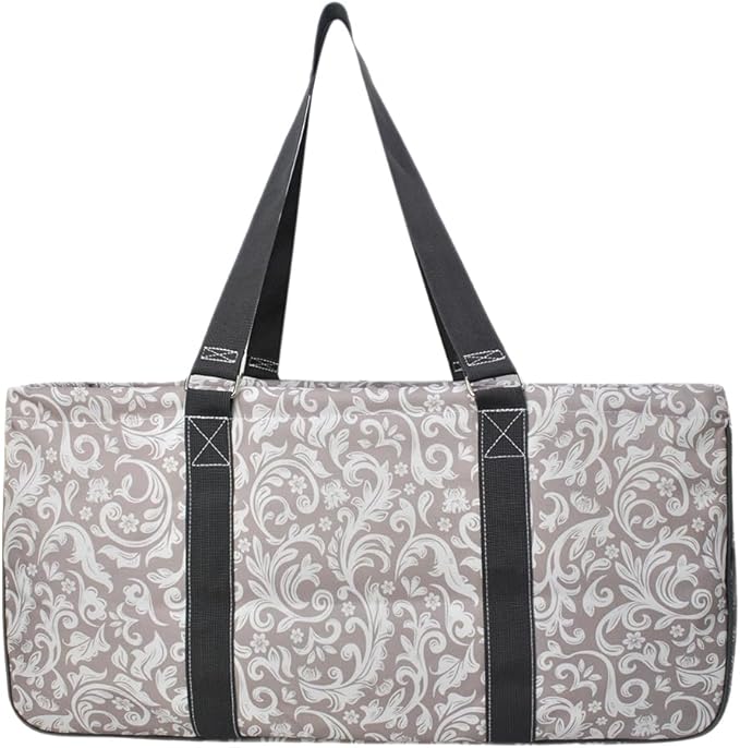 NGIL Extra Large Utility Tote Reusable Grocery Bag Oversized Collapsible for Groceries, Storage, Picnic, Beach (Damask Vine-Gray)