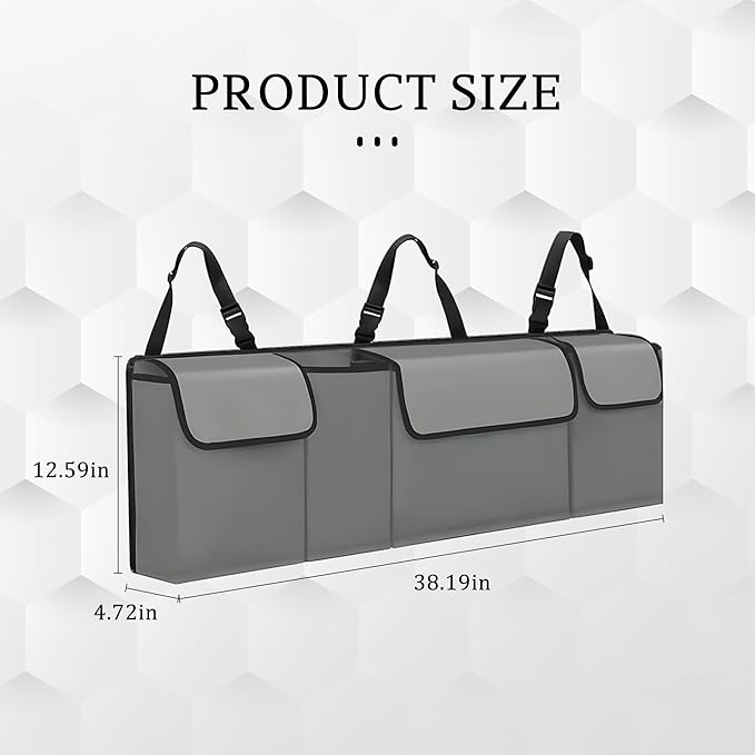 Car Trunk Organizer, Waterproof Collapsible Cargo Bag with 4 Pockets,Backseat Hanging Large Storage with Adjustable Straps, St