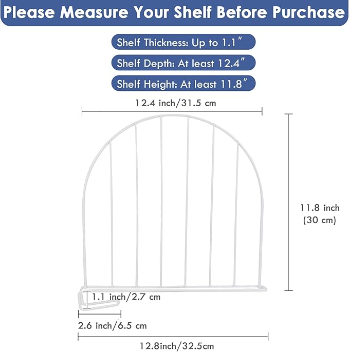 Closet Organizers and Storage, 8 Pack 12'' Extra Tall Shelf Dividers, Metal Closet Dividers Shelf Organizer for Wood Shelves,