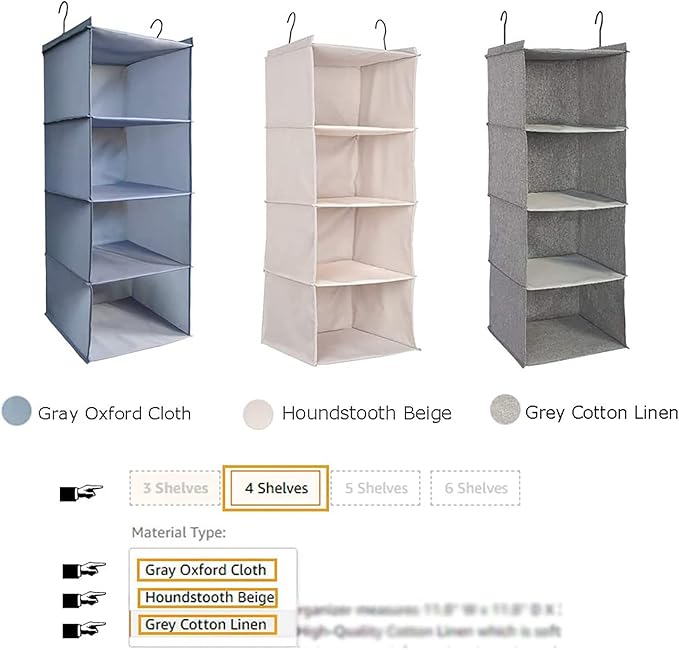 Hanging Closet Organizer and Storage, Foldable 4-Shelf Wardrobe Clothes Shelves Organizer, Imitation Linen Fabric, Beige Houn