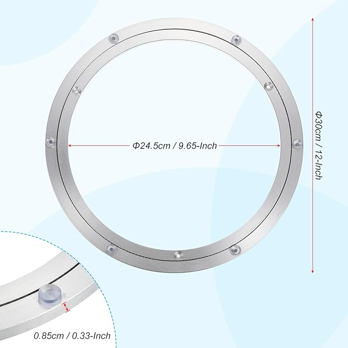 uxcell Aluminium Lazy Susan Turntable Bearing, 12 inch Round Rotating Bearing Turntable Base for Kitchen Dining Table（Base On