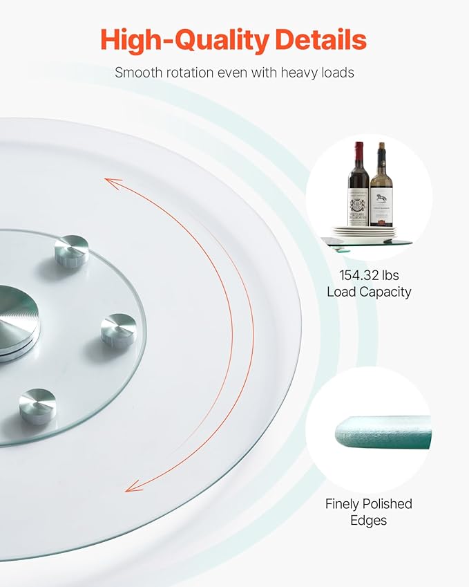 VEVOR 30 in Glass Lazy Susan Turntable, Tempered Glass Dining Table Centerpiece with 6 Rotating Wheels, 360° Smooth and Silen