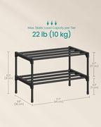 SONGMICS 2-Tier Shoe Rack for Closet, Compact Metal Shoe Organizer Shelf for Entryway, Bedroom, Small Spaces, Stackable, 11.8