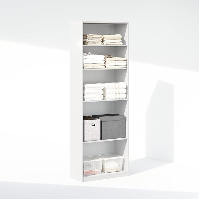 Furinno Reed Closet Organizers and Storage, 5-Tier Closet Organizer, Open Shelf Closet Storage, for Wardrobe, Bedroom, Living