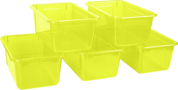 Storex Small Cubby Bin, 12.2 x 7.8 x 5.1 Inches, Candy Yellow, 5-Pack (62476U05C)