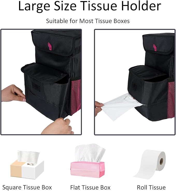 Car Trash Can Foldable Garbage Bin Leakproof 3 Gallons Black Pink