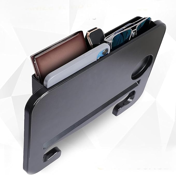 EcoNour 3-in-1 Steering Wheel Tray with Car Seat Gap Filler Organizer (1 Pack) | Food Table for Eating in Car | Laptop Desk, iPad Holder and Storage Box in-Between Seat Organizer | Car Accessories