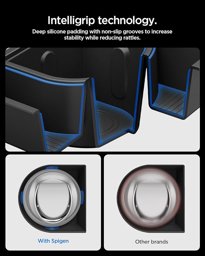 Spigen Center Console Organizer [Sliding Tray w/Intelligrip & Sunglass Holder] for 2025 2026 Tesla Model Y Juniper Accessories, Cup Holder Expander for 32oz 40oz Owala, Hydro Flask, Yeti, & More