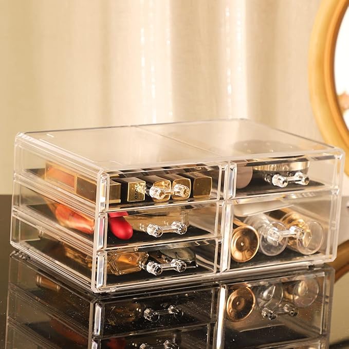 Cq acrylic Clear Stackable Storage Drawers,5 Drawers Acrylic organizers For Vanity Counter,Large Plastic Clear Drawer Organiz