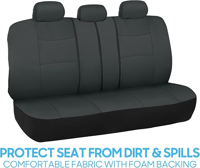 BDK PolyPro Car Seat Covers Full Set in Solid Charcoal – Front and Rear Split Bench Seat Covers for Cars, Easy to Install Car