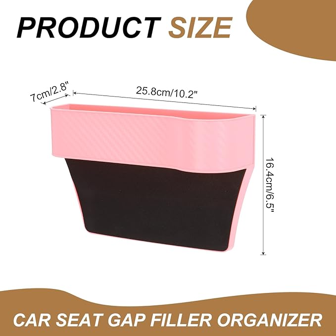 HARFINGTON 2pcs Car Seat Gap Filler Organizer 10.2 x 6.5 x 2.8 Inch PP Universal Car Organizer Storage Box Between Seat and Console (Left+Right) with Cup Holders for Phone Keys, Pink