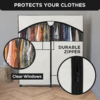 HOLDN’ STORAGE Portable Wardrobe Closet - 65 lb Large Capacity, Internal Heavy Duty Metal Rod, Zipper & Clear Window, Durable