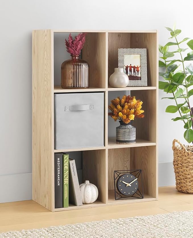 Whitmor 6 Cube Bookcase Storage Organizer, 3 Tier Stackable MDF Bookshelf, Open Storage Display Shelf, Storage Cabinet for Li