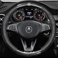 Customized Steering Wheel Cover Compatible with Acura, Premium Nappa Leather&Bright Carbon Fiber Texture Steering Wheel Cover, with Coasters and 3-in-1 USB Fast Charging Cable (Black)