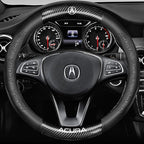 Customized Steering Wheel Cover Compatible with Acura, Premium Nappa Leather&Bright Carbon Fiber Texture Steering Wheel Cover, with Coasters and 3-in-1 USB Fast Charging Cable (Black)