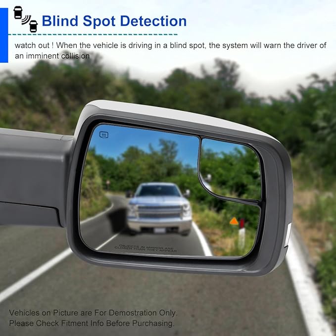Spec-D Tuning Chrome Power Fold Heated + Puddle + Blind Spot Monitor Right Passenger Side Mirror Compatible with 2019-2024 Ram 1500, Left + Right Pair