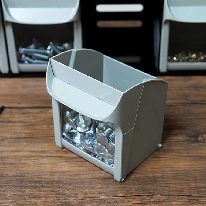 SHUTER Plastic Small Parts Organizer, Dental Tilt out Storage Container System, Tip Out bin for screws, nuts, small tools, Ki