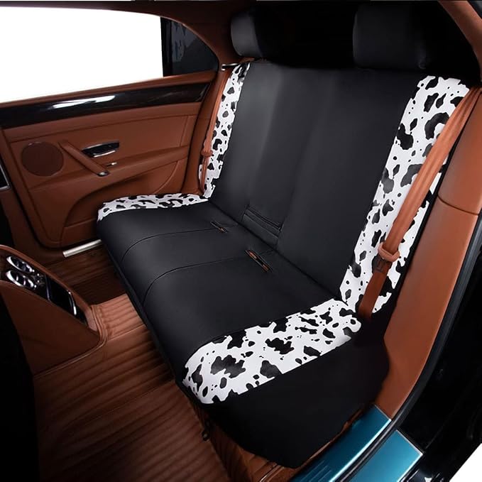 Flying Banner car seat Covers Protects Water Proof Faux Leather Carbon Fiber Front and Rear Bench (Cow Black, Full Set - 8PCS