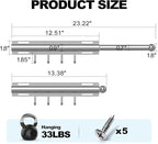 Valet Rod for Closet Retractable with 4 Hooks, 13.4"-23.2" Pull Out Clothes Hanger Rail, Heavy Duty Alloy Steel Side Mount Wa