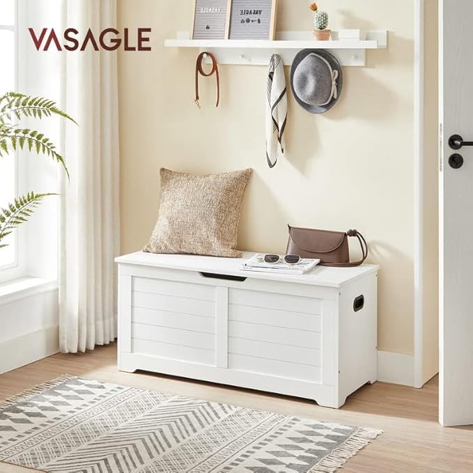 VASAGLE Storage Chest, Storage Bench with 2 Safety Hinges, Farmhouse Style, 15.7 x 39.4 x 18.1 Inches, for Entryway, Bedroom,