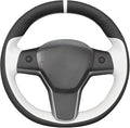 MEWANT Hand Stitched Real Leather Steering Wheel Cover for Tesla Model 3 2017-2023 / Model Y 2020-2023 for Tesla Model 3/Y Accessories(3D Style)