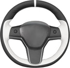 MEWANT Hand Stitched Real Leather Steering Wheel Cover for Tesla Model 3 2017-2023 / Model Y 2020-2023 for Tesla Model 3/Y Accessories(3D Style)