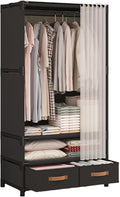 Portable Closet,Portable Closets for Hanging Clothes,Japanese Style Wardrobe Clothing Rack with 2 Drawers,1 Hanging Rods and 