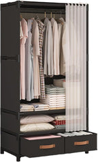 Portable Closet,Portable Closets for Hanging Clothes,Japanese Style Wardrobe Clothing Rack with 2 Drawers,1 Hanging Rods and 