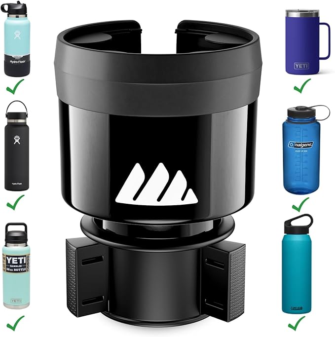 Integral Hydro Expander - Car Cup Holder Expander Organizer with Adjustable Base - Rubber Tabs Hold Most 32 - 40 oz Bottles a